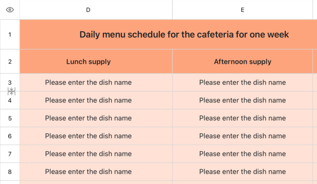 The canteen has a daily menu schedule for the week 1